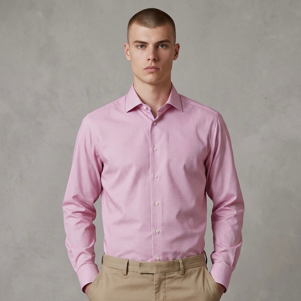 Eton Dress Shirt Mens 17/43 Pink Contemporary Fit Micro Geometric Cotton